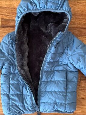 Primary Blue Puffer Jacket with Dark Plush Lining